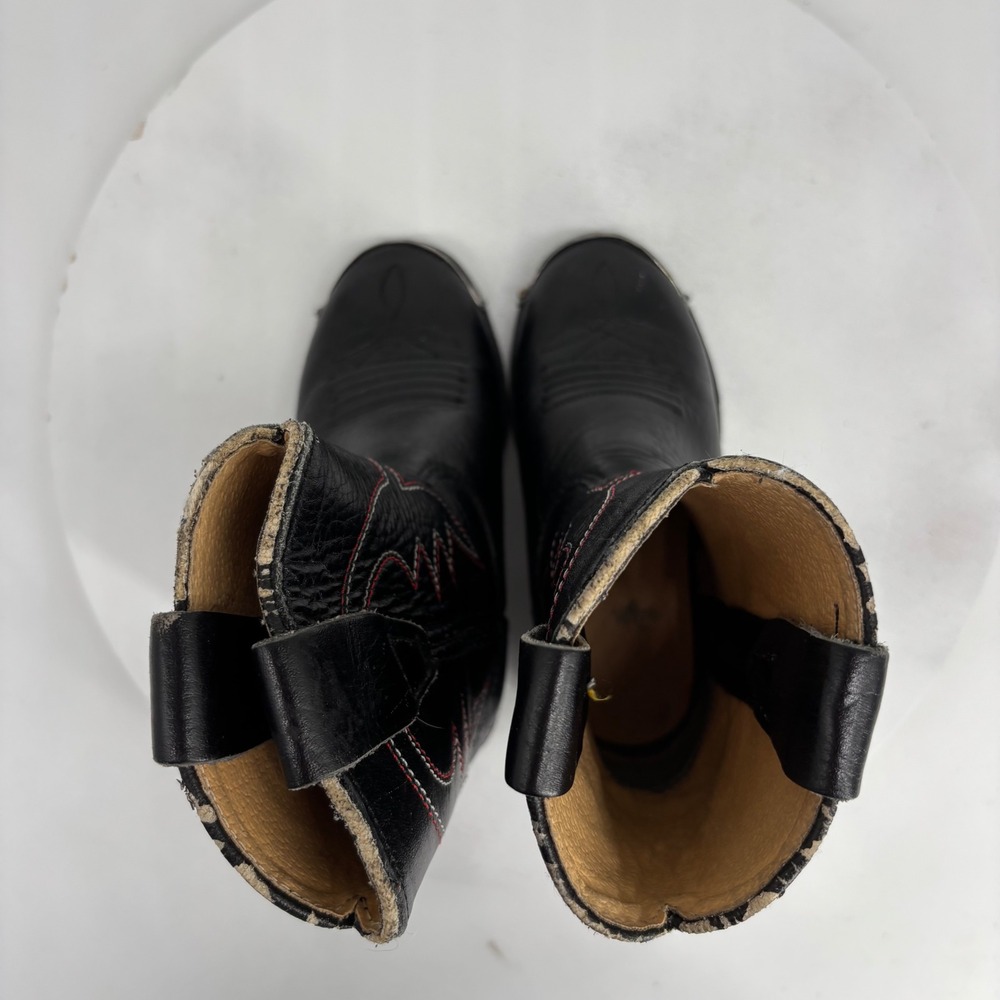 VTG Old West Cowboy Boots Kids Sz 5 Black Leather Metal Toe Cap Equestrian Rodeo - Picture 5 of 9